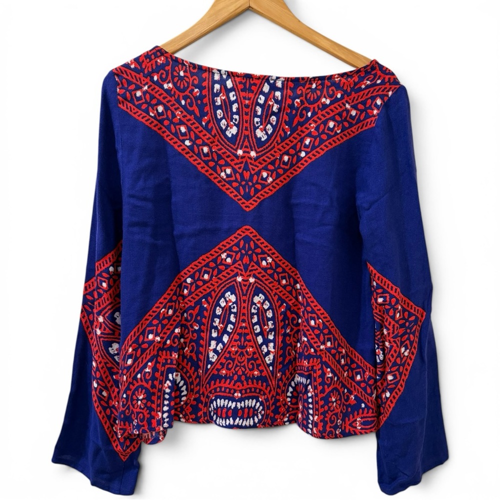 Ella Moss Fez Kaleidoscope Top Small Royal Blue Red Paisley Bell Sleeve Boho Y2K - Picture 5 of 7